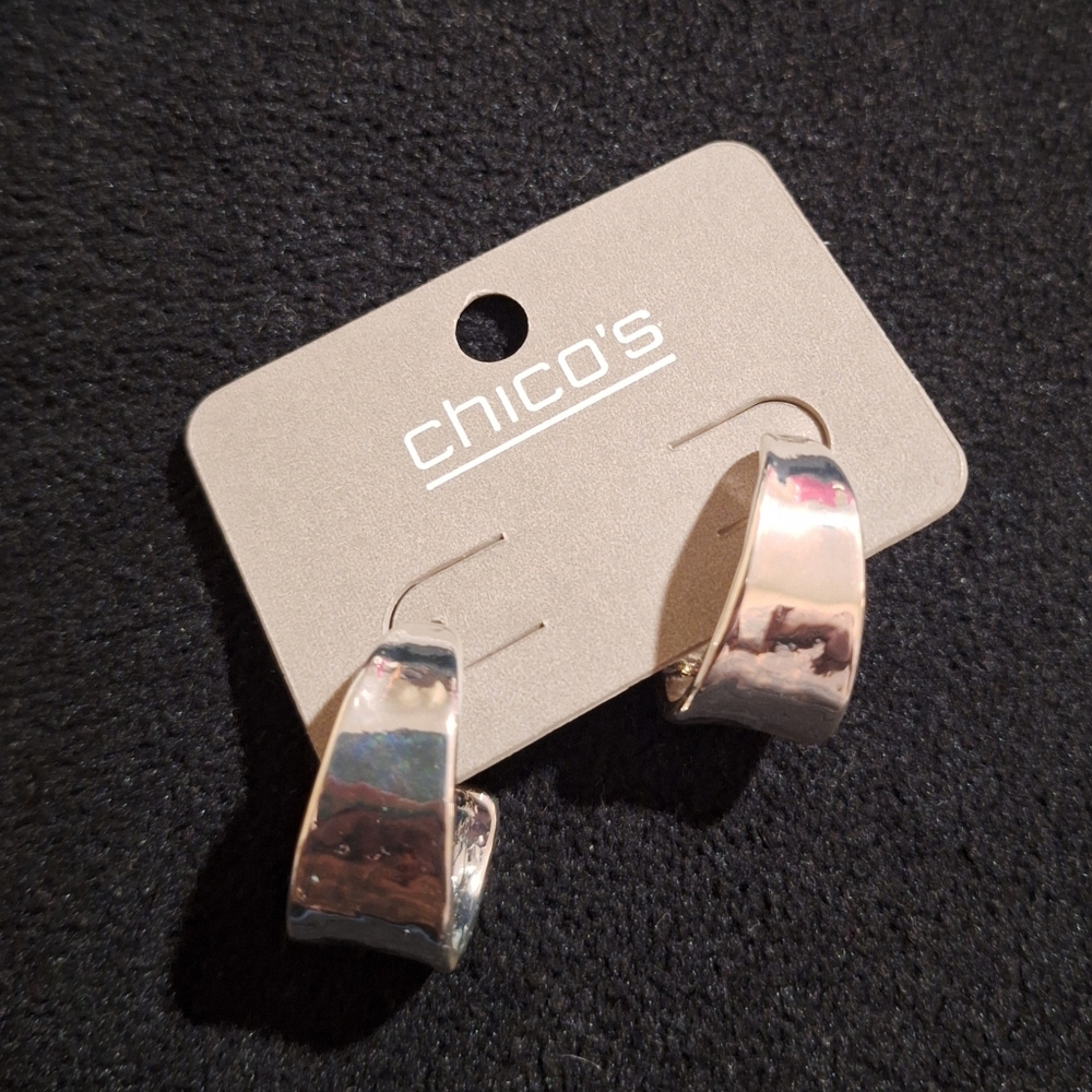 Chico's Shiny Silver Statement Earrings NWT Hoops - Picture 4 of 5